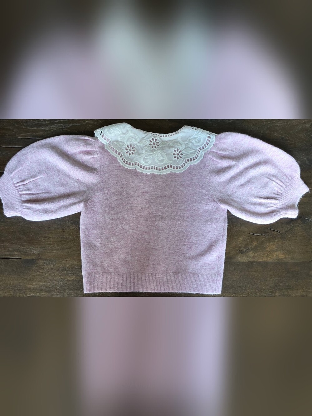Anthropologie English Factory Puff Sleeve Peter Pan Collar Cardigan Pink Size M - Picture 4 of 9